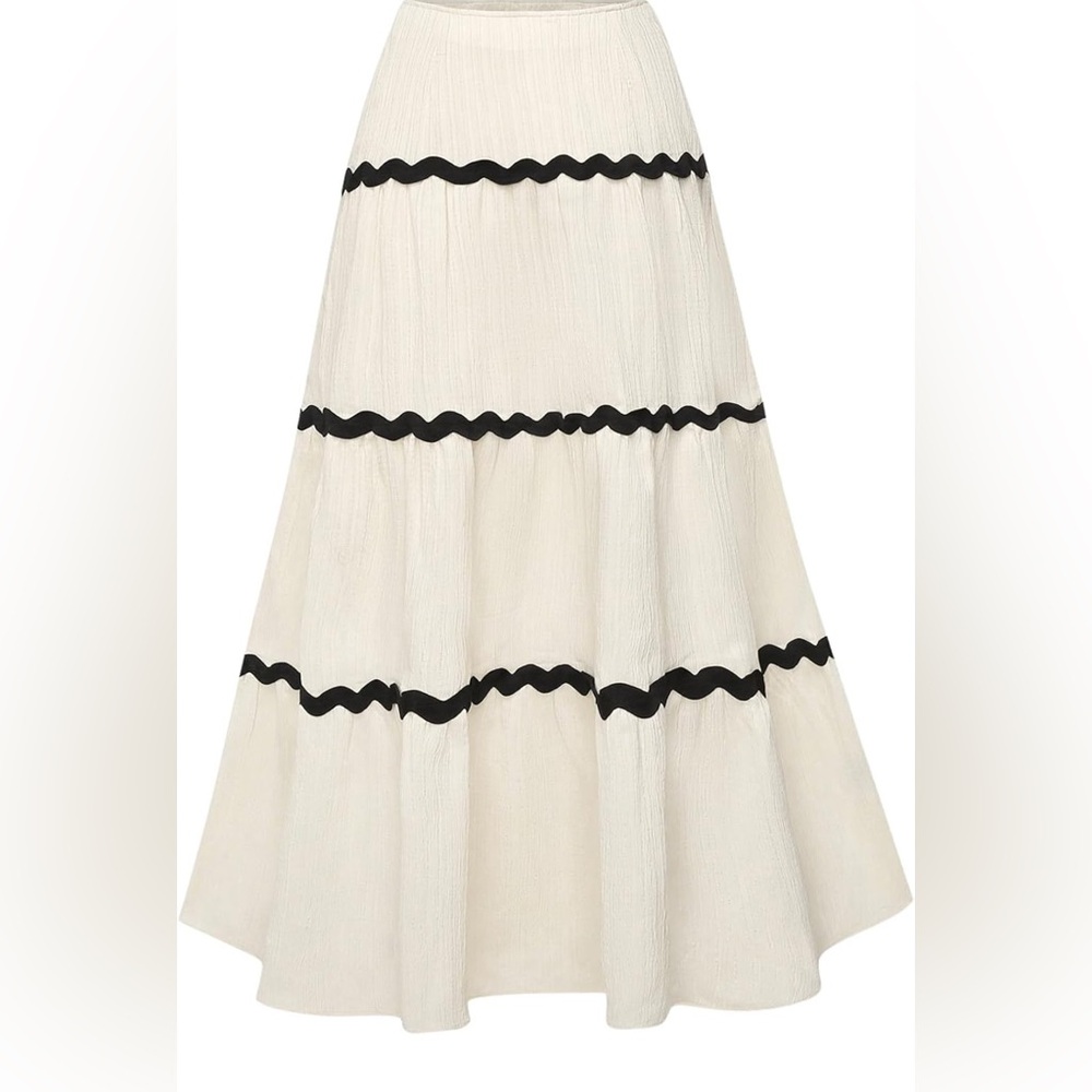 Flowy Bohemian Tiered Ruffle Elastic Waist A line Maxi Skirt